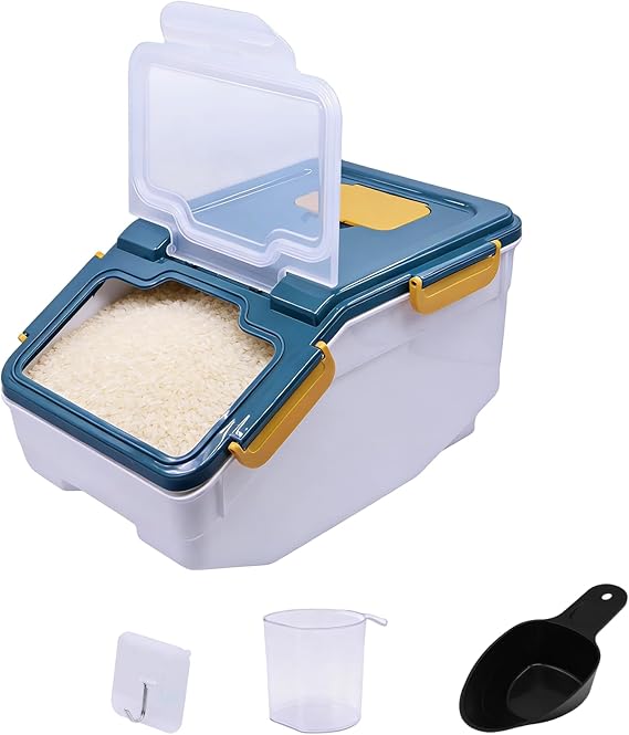 Airtight Rice Dispenser 5kg, Rice Flour Storage Container, Blue
