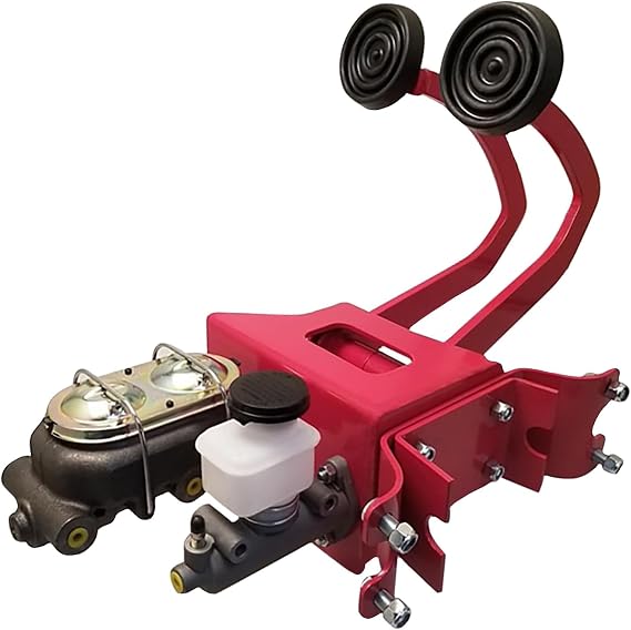 BST BSSP Universal Power Brake Booster Master Cylinder Red Manual Clutch Pedal Assembly for Ford Chevy Street Rod, Manual Transmission