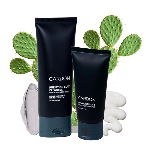 Cardon Men's Morning Skincare Routine | Face Lotion with SPF 30 + Face Wash Clay Cleanser | Made with Cactus Extract with Vitamin E | Oily, Dry, Sensitive Skin Type | Korean Skincare for Men