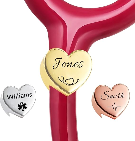 Iwe Personalised Stethoscope Name Tag - Stethoscope Charms, Stethoscope ID Tag for Medical Professionals Doctor Nurse (Heart-Shaped Name tag)