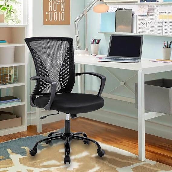TTY Store Home Mesh Office Chair Desk Chair Ergonomic Computer Chair with Lumbar Support Armrest Executive Adjustable Rolling Swivel Mid Back Task Chair for Men Women Adults Teens, Black