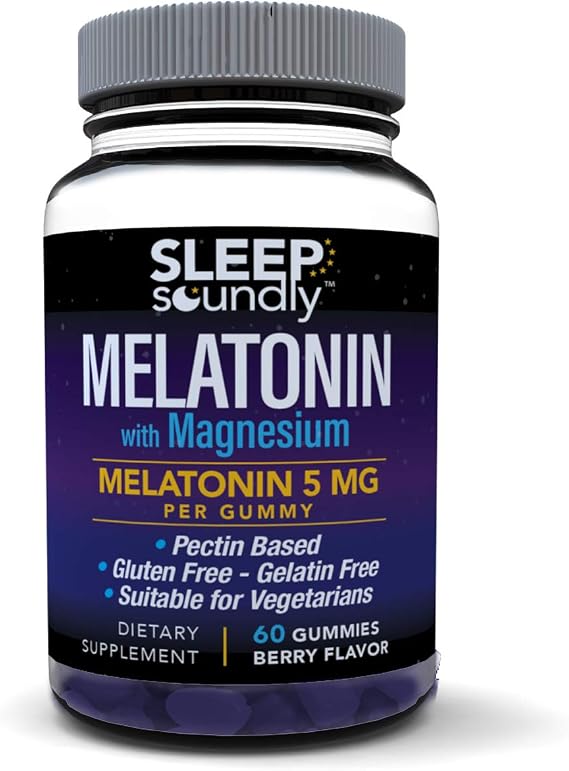 Sleep Soundly Melatonin and Magnesium Gummies, Melatonin 5 Mg, Gluten Free - Gelatin Free, 60 Gummies, Purple, Berry, 60 Count