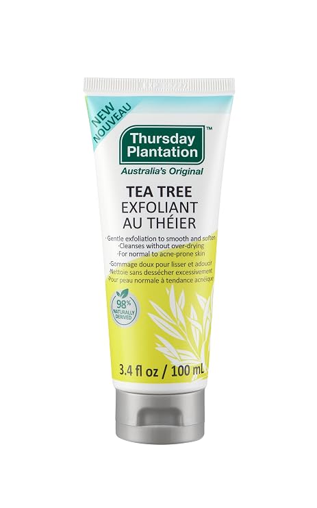 Thursday Plantation Tea Tree Exfoliant Face & Neck For Men and Women - Gentle Scrub to Refine Skin - Ideal for Blemish-Prone & Sensitive Skin, Deep-Cleansing Without Over-Drying - 3.4 fl oz/100 ml