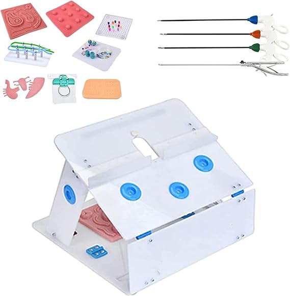Laparoscopic Trainer Box Simulator, Laparoscopic Simulated Training Box,Suture Pad, Surgeon Training Surgery Set,Includes 10 Training Modules,for Doctor and Medical Students