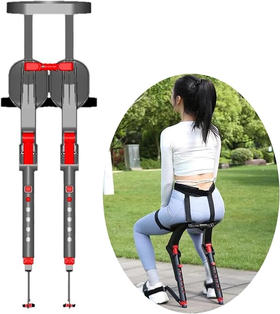 Adjustable Wearable Chair Invisible Seat, Chairless Chair Wearable Exoskeleton Human, 5 Gear Heights Adjustable, Bear up to 150kg (Red)