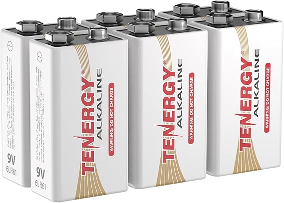 Tenergy 6LR61 9V Alkaline Battery, Non-Rechargeable Battery for Smoke Alarms, Guitar Pickups, Microphones and More, 6 Pack