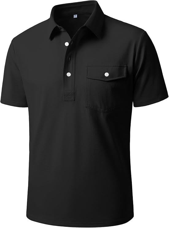 JEMLDL Men's Slim Fit Golf Polo Shirt 4-Button Stretch Quick Dry Short Sleeve Moisture Wicking Shirts Casual Top with Pocket