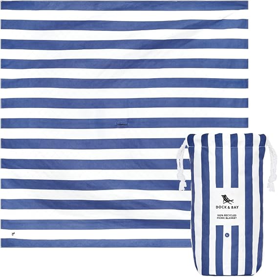 Dock & Bay Picnic Blanket - Quick Dry & Water Resistant - 100% Recycled Materials - Large (66x66) - Whitsunday Blue