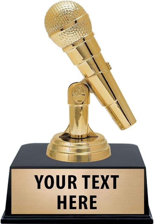 Crown Awards Microphone Trophies with Custom Engraving, 6" Personalized Gold Microphone Trophy On Black Base Prime