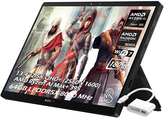 ASUS ROG Flow Z13 Gaming Tablet, 13.4" 2.5K QHD+ 180Hz Touch Display, AMD Ryzen AI MAX+ 395, AMD Radeon 8060S, 64GB LPDDR5X RAM 1TB SSD, Backlit KB, Wi-Fi7 Bluetooth, Win11, w/USB 3.0 Hub, W/GaLiMu