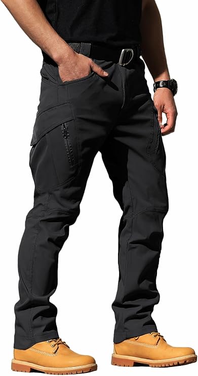 FLYFIREFLY Men's Ripstop Tactical Cargo Pants Water Resistant Quick Dry Hiking Work Pants with Multi-Pockets(No Belt)