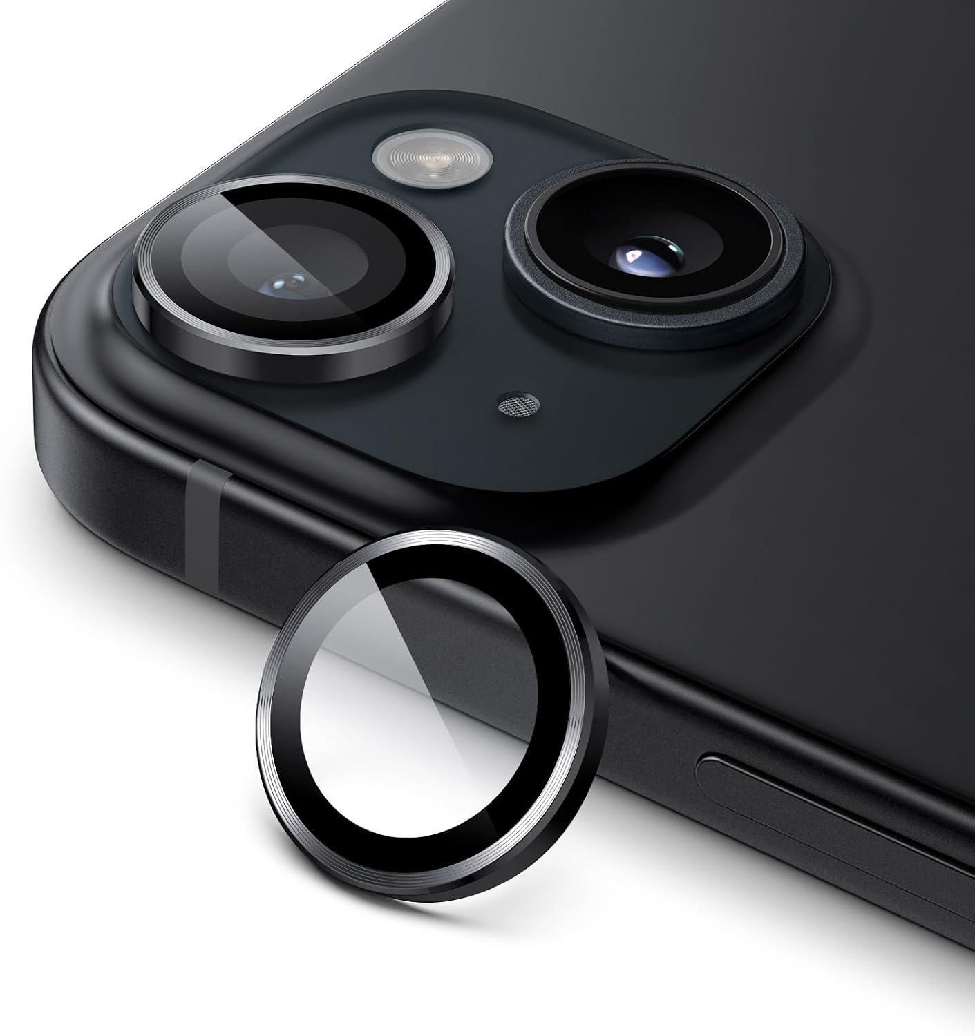 JETech Camera Lens Protector for iPhone 15 6.1-Inch and iPhone 15 Plus 6.7-Inch, 9H Tempered Glass Metal Individual Ring Cover, HD Clear, 1 Set Midnight