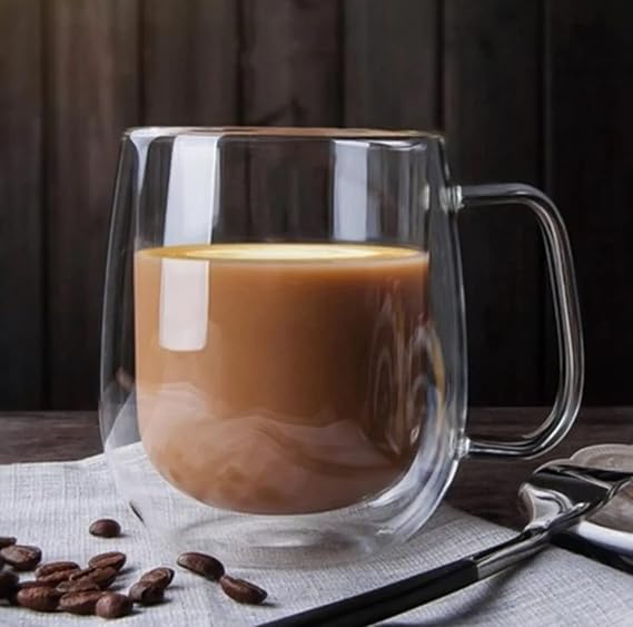 2 Adet Çift Cidarlı Cam Kupa Bardak 250 ml Çift Camlı Bardak Kupa Double Wall
