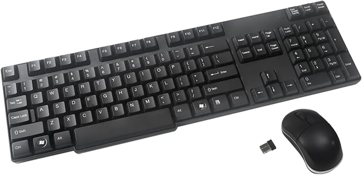 Inland ProHT 2.4Ghz Wireless Optical Mouse/Keyboard Combo (70119), 104 Keys Keyboard & Optical Mouse for PC Laptop Desktop, Windows 7/8 / 10 / XP/Vista, 2-in-1 USB Receiver, Black