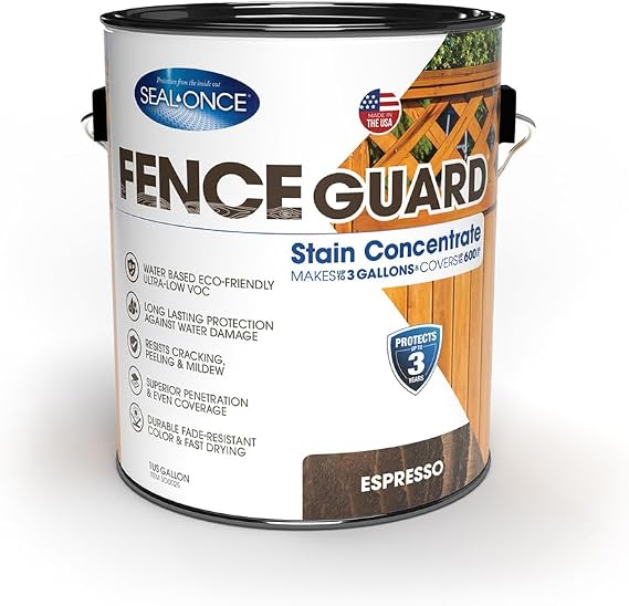 SEAL-ONCE Fence Guard Water-Repellent Wood Stain, Espresso, 1 Gallon | Water-Based Concentrate makes 3-Gallons of Stain, Deep Penetrating, For Fences, Gates & Outdoor Structures