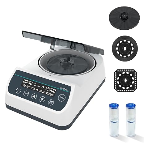 Lab Digital 12000RPM Micro Centrifuge | 3 Rotors for 0.2/0.5/1/1.5/2ml & (40mm,1.5mm Glass Tubes)*12 Tube | High Speed Mini Centrifuge Max.9660 xg