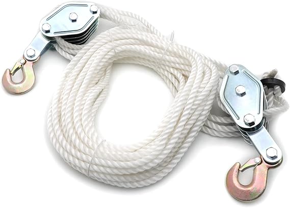 HTTMT- 4000LB 2 Ton 65FT Poly Rope Hoist Pulley Block and Tackle Rope Heavy Duty Lift Tools 7:1 Lifting [P/N: ET-CAR-FIX011-SR] Silver