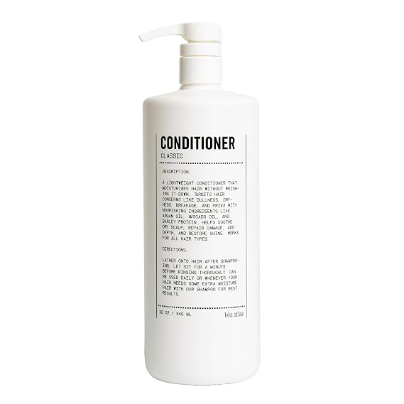 Blu Atlas Natural Conditioner for Men Sulfate-Free for All Hair Types, 14 Ingredients, No Filler, Argan and Avocado Oil, Lightweight and No Buildup Classic Scent, 32 oz