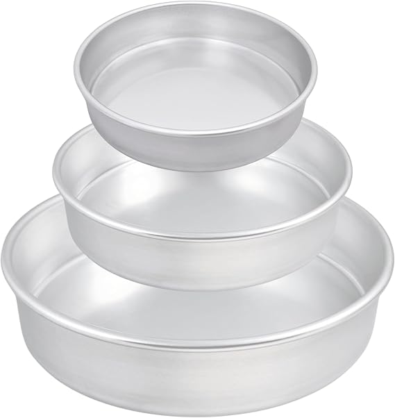 Set of 3 Aluminum Round Cake Pans, Deep Dish Pizza Pans, Baking & Roasting Pans, 10, 8, 6 Assorted Sizes