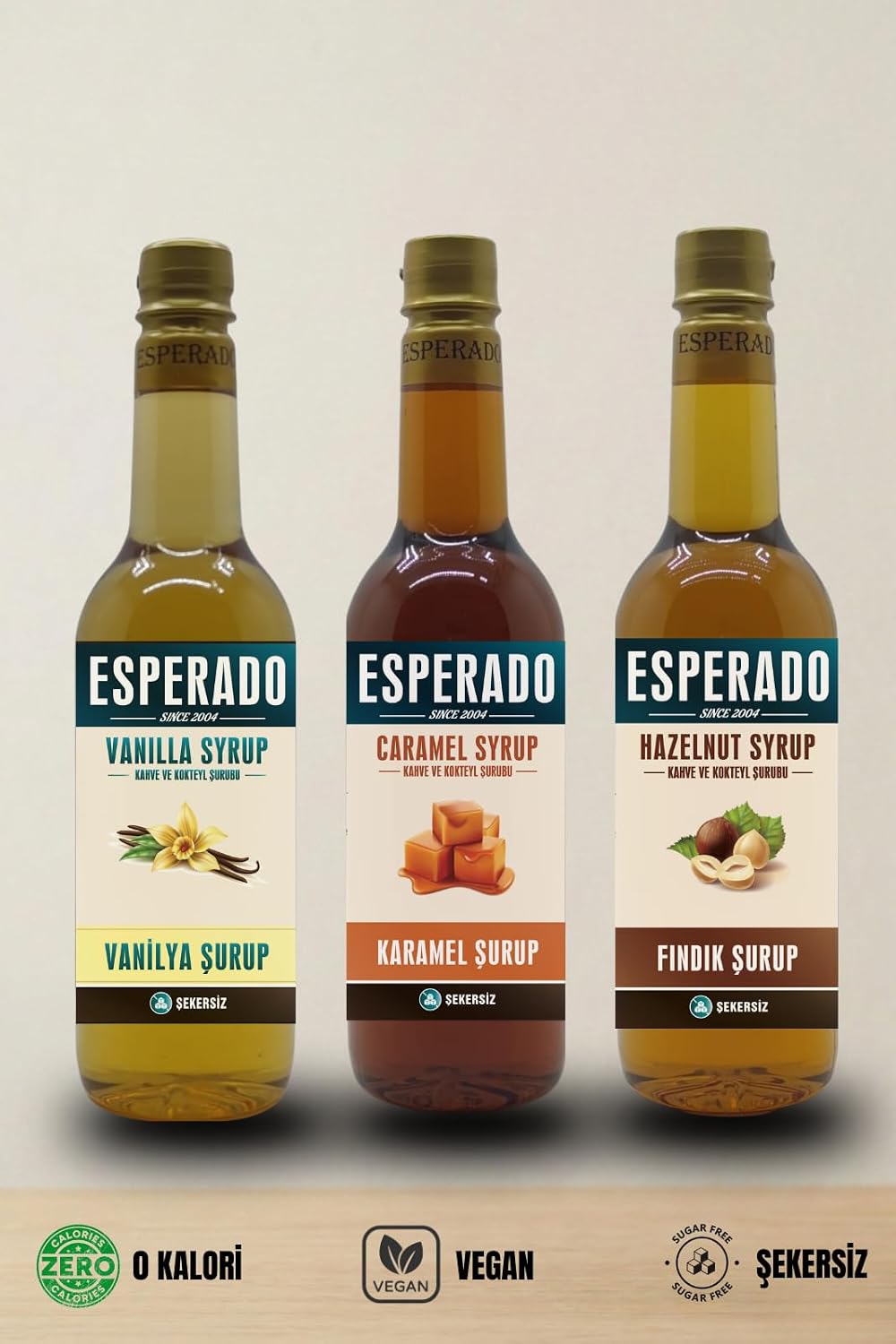 Esperado Vanilla  Caramel  Hazelnut Flavored Coffee Syrup - Set of 3 - Sugar Free - 750 Ml X 3 Pcs.