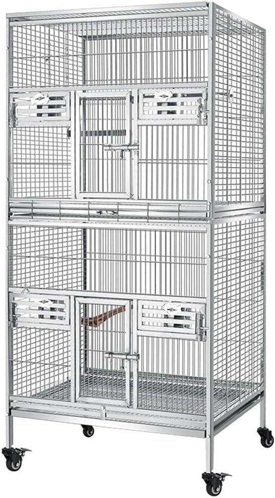 Flight Cage Flat Top Double-Layer Parrot Bird Cage Large Stainless Steel Breeding Large Parrot Cage Suitable for Flying Birds or Large Birds Bird Cage (Color : A)