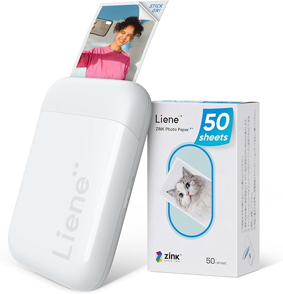 Liene Pearl K100 2x3 Photo Printer, Mini Instant Portable Color Picture Printer Bundle 50 Zink Adhesive Paper, Bluetooth 5.2 Compatible w/iOS & Android Small Phone Sticker for iPhone Smartphone White