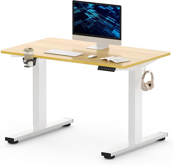 FLEXISPOT Electric Standing Desk ONE PIECE Height Adjustable Sit Stand Up Desk with Memory Smart Panel, Maple, 110x54cm