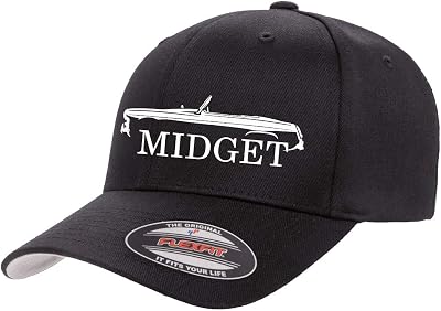 MG Midget Convertible Sports Car Outline Design Athletic Baseball Fitted Hat Cap