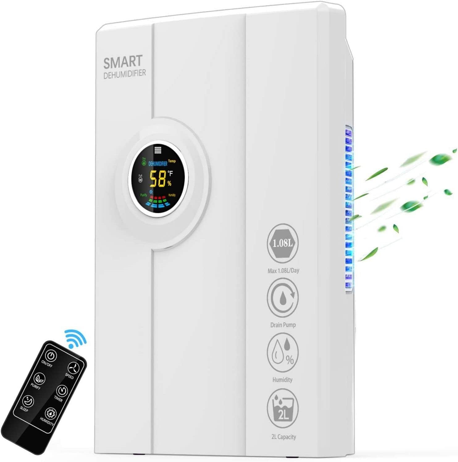 Dehumidifiers for Home, Posdry 2000ML 68oz Portable Small Quiet Dehumidifiers with Drain Hose Auto Shut-off and Remote Control for Basement, Bedroom, Bathroom, Garage, RV, Closet, Caravan480 Sq.Ft