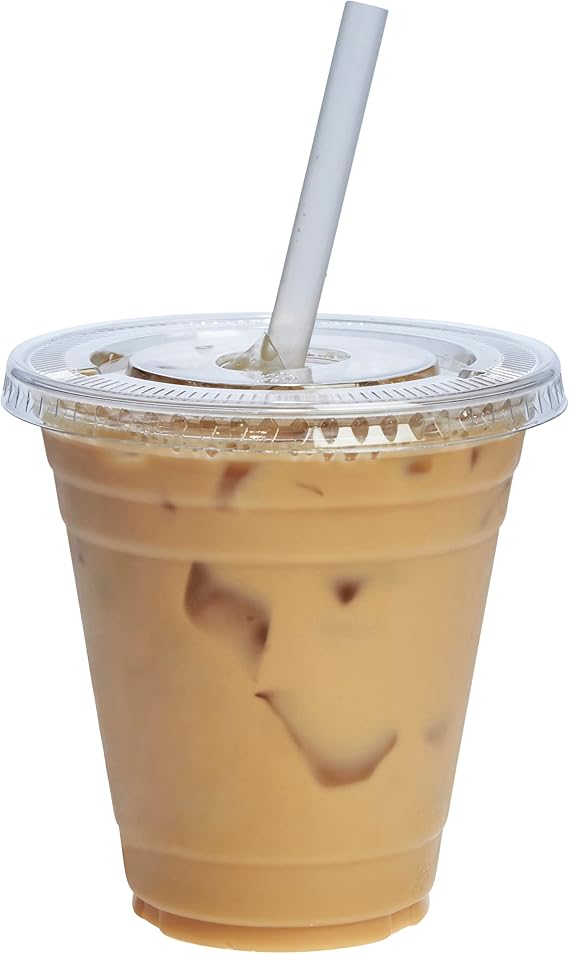 GUSTO 12 oz Clear Plastic Cups with Lids [50 Sets] Iced Coffee Cups