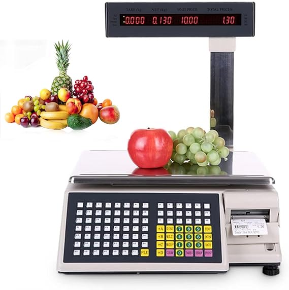 Label Printing Scale with Label Printer and Dual Screen,Commercial Price Computing Scale,Bar Code Printing Scale, Digital Label Printing Scale,with Double-Sided Display+71 Shortcut Keys,33lb