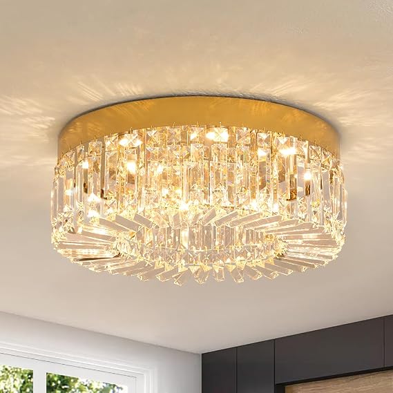 VETRULUS 50cm Gold Crystal LED Chandelier Modern Flush Mount Ceiling Light