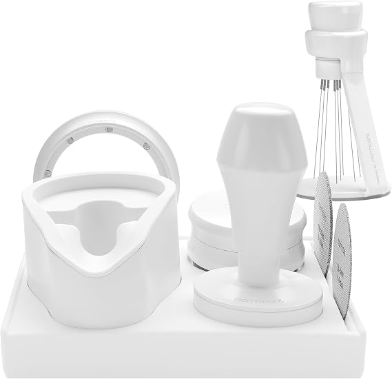 Normcore 53.3mm 7-in-1 Compact Barista Kit: Coffee Tamper, Distributor Tool, WDT with Stand, Dosing funnel, Puck Screen, Tamping Mat, Portafilter Stand, Barista Kit for Breville Sage 54mm, White