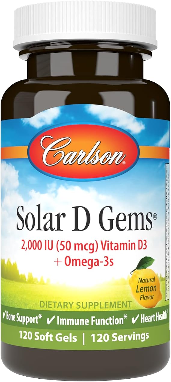 Carlson Solar D Gems, 2000 IU (50 mcg) Vitamin D3, Lemon, 120 Softgels