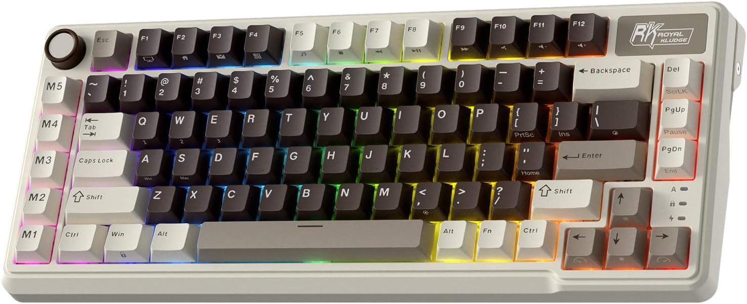 RK ROYAL KLUDGE L75 Mechanical Keyboard, Gasket Assembly, ButtonMacro Key, Touchable Nameplate, Tri-Mode BT2.4GUSB-C 75% TKL Wireless Keyboard, Hot-Swappable, 8000mAh Battery, Pro Software, QWERTY