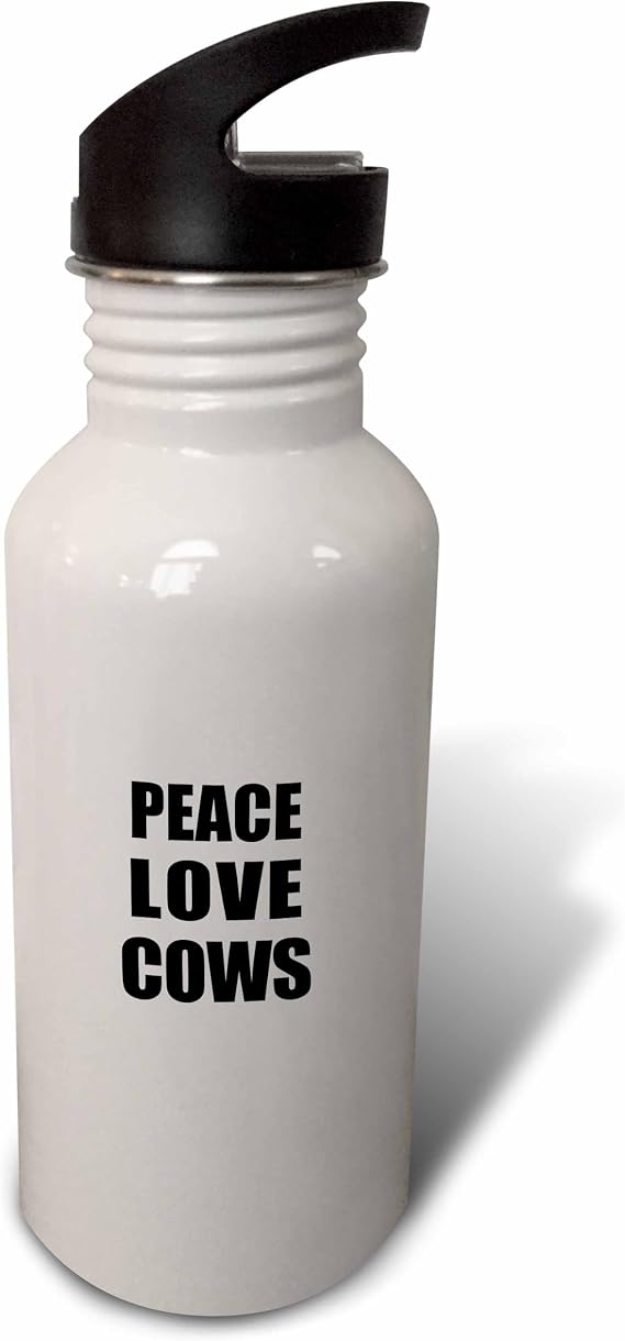 3dRose Peace Love and Cows - Things that make me happy - animal lover gift 21 oz Sports Water Bottle