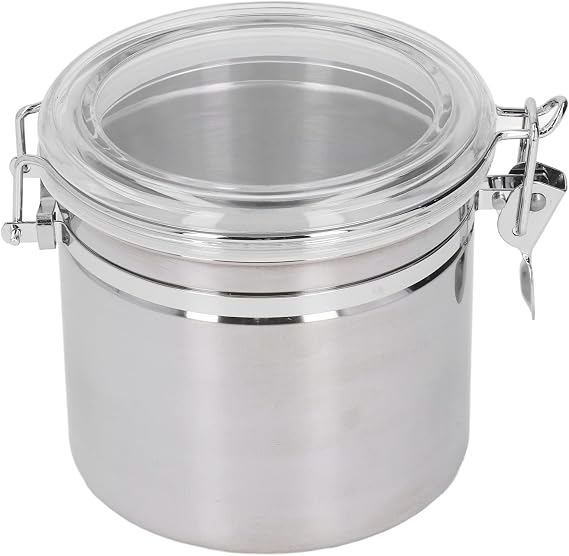 Airtight Canister, 44oz Stainless Steel Canister with Lid & Clamp | Airtight Clamp Lid, Metal Food Storage Container, Stainless Steel Sugar Canister, Flour, Coffee Bean, Tea, Cookie, 1.3L