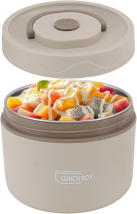 Tissting Food Flask for Hot Food 550ml Soup Flask Thermal Lunch Containers | 304 Stainless Steel Liner Insulated Food Jar Salad Picnic Boxes White