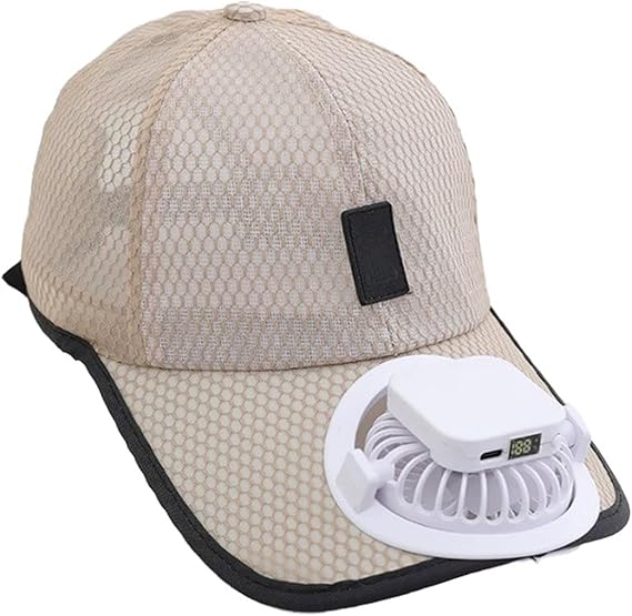PURFUN Men Women Cool Mesh Baseball Caps with Mini Fan on Brim, 3 Adjustable Speed Solar Powered/USB Charging Fan Sun Hat Cap