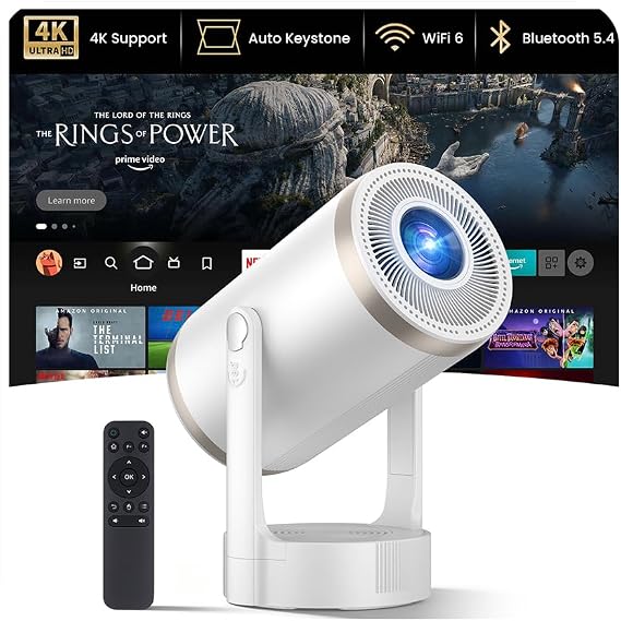 Projector HD, 1080P 4K Support Mini Projectors Auto Focus & Keystone 22000 Lumen 260 ANSI Bightness WIFI 6 & Bluetooth 3 Mount Way 180° Rotatable 30-200" Theatre for Match Game/Bedroom/Outdoor