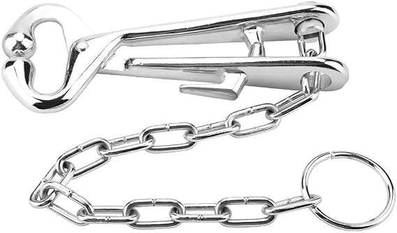 Cow Nose Ring Pliers, Stainless Steel Cattle Bovine Clip with Chain Pulling Tool Farm Animal Tool