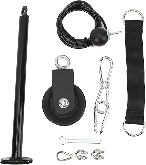 Cable Pulley System Gym, Weight Pulley System Fitness, LAT Lift Pulley System with 2m Cable and Connector Clasps, DIY Home Gym Equipment for Full Body Workout, Stainless Steel and