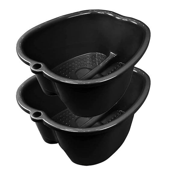 Extra-Large Foot Bath Soak Tub 2-Pack Durable Massage Basins for Home Relaxation, Fits Large Feet, Non-Slip Base Black/Black