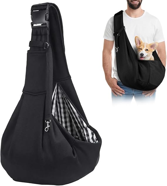 Dog Carrier Bag, Portable Pet Dog Bag with Adjustable Shoulder Strap and Front Pocket, Reversible Carry Bag, Dog up to 7.5 kg for Outdoor Activities, Walks, Excursions (Black)