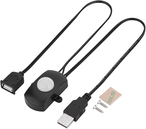 Mini PIR Motion for DIY LED Lighting, PIR Infrared Motion Sensor Detector Automatic LED Strip USB Interface(Black)