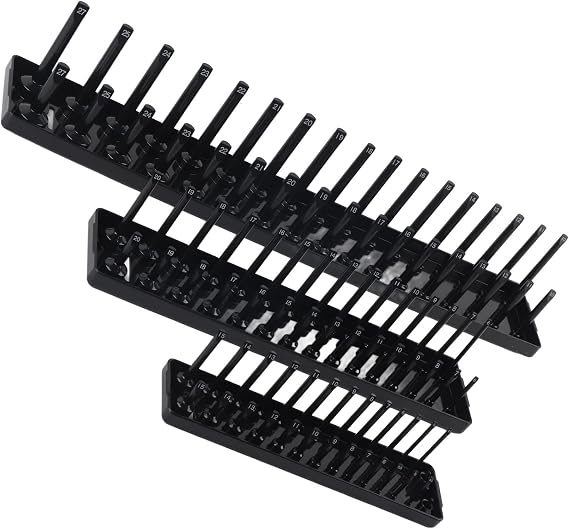 Socket Organizer Tray, 3PCS Black Socket Storage Rack 1/4in 3/8in 1/2in Durable for Auto Repairing for Toolboxes