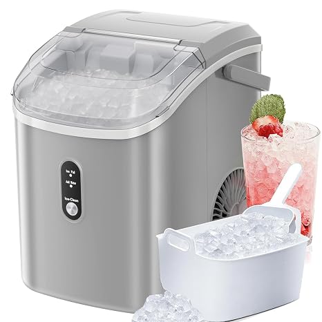 Antarctic Star Nugget Ice Maker Countertop, Chewable Pellet Ice Machine with Self Cleaning Function, Pebble Portable Ice Maker with Ice Scoop for Home Kitchen Office (Grey)