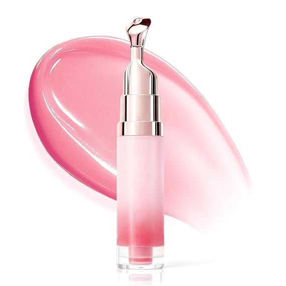 Peptide Brightening Lip Serum, Hydrating Plumping Tinted Lip Gloss with Metal Applicator, Moisturizing Lips Balm for Dark Lips Smooth Lines No Peel Off Lightweight Non Sticky Daily Care, Baby Pink