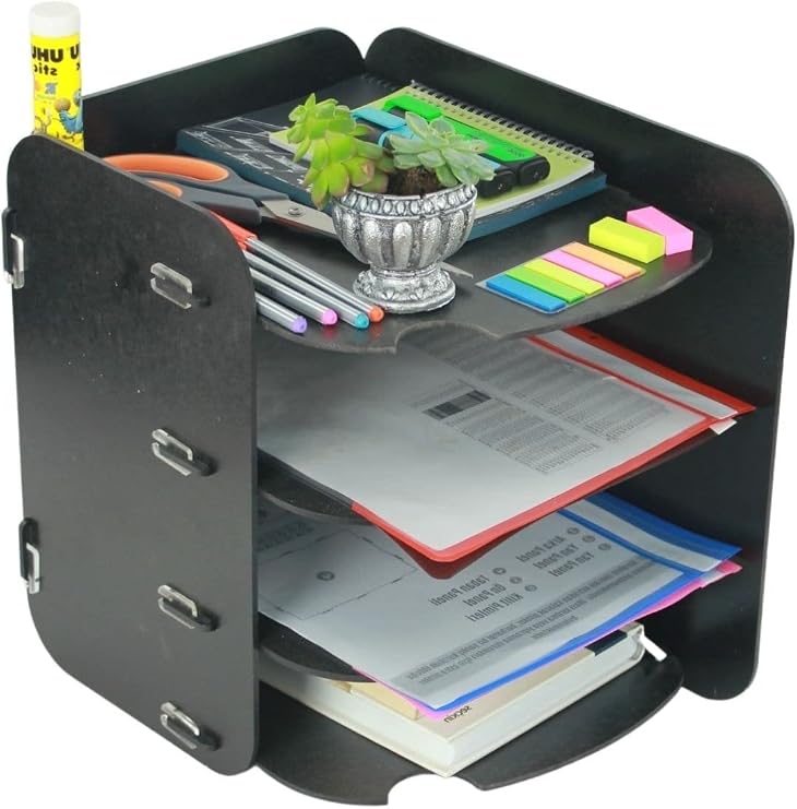 Evene File Editor Table Top Organizer Wooden Document Shelf Model 2, BLACK