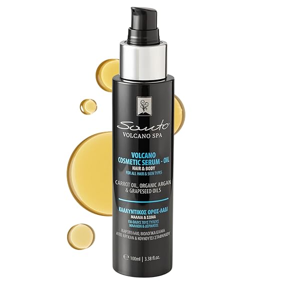 Volcanic Hair & Body Oil Cosmetic Serum 100ml Argan, Grapeseed, Carrot Oil | For All Skin Types, Anti-Aging, Hydrating, Repairs Split Ends, Reduces Stretch Marks & Hyperpigmentation, From Greece